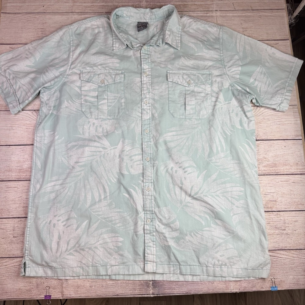 Mens Tropical Palm Print Short Sleeve Button Shirt Mint‎ Green 3XL Hawaiian